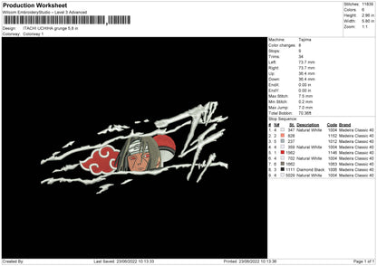 Itachi Uchiha Grunge Embroidery File 4 size