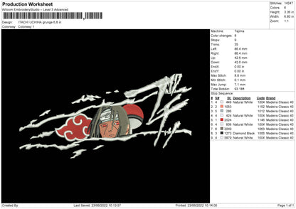 Itachi Uchiha Grunge Embroidery File 4 size