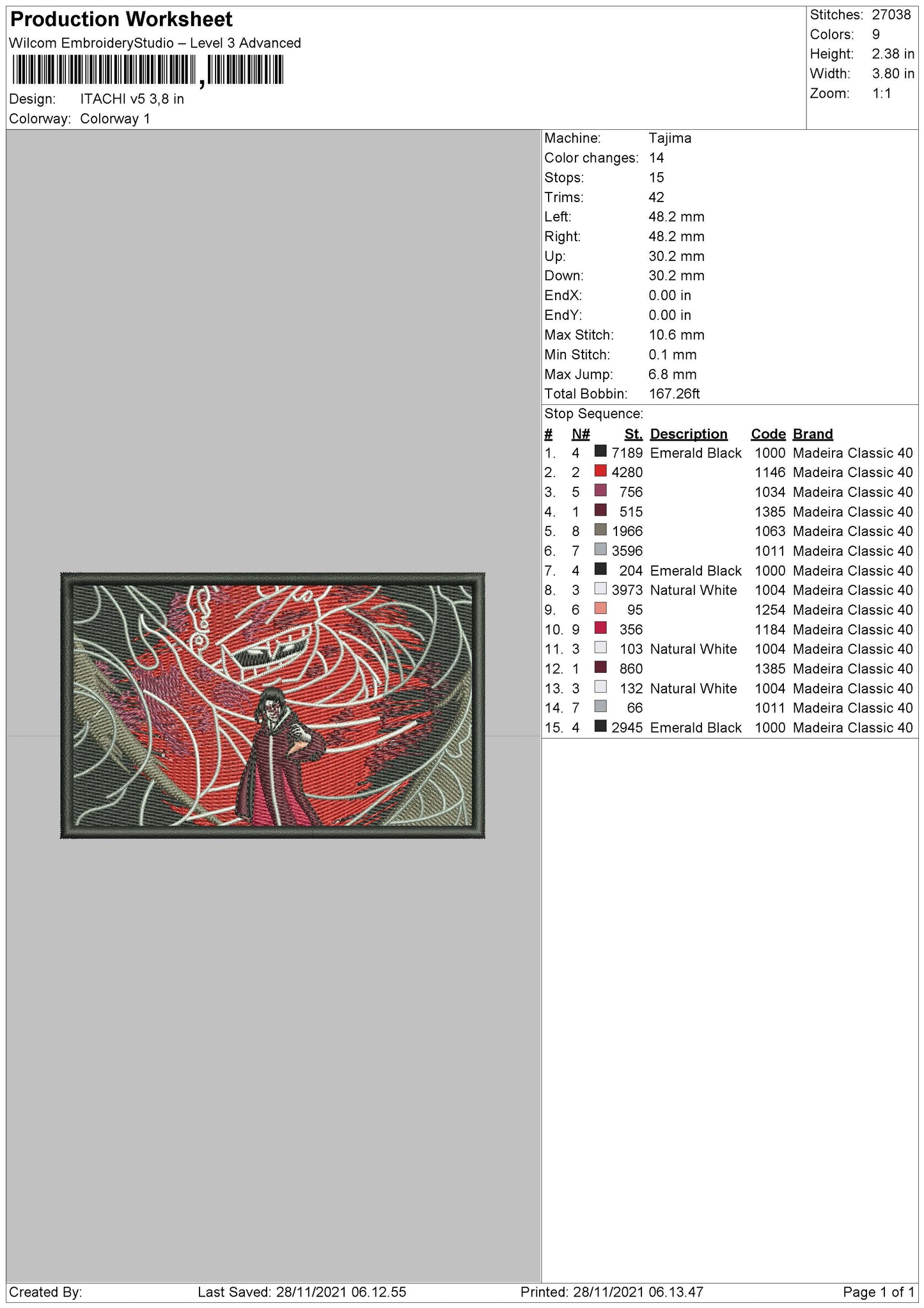 Itachi V5 Embroidery File 4 size