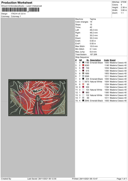 Itachi V5 Embroidery File 4 size