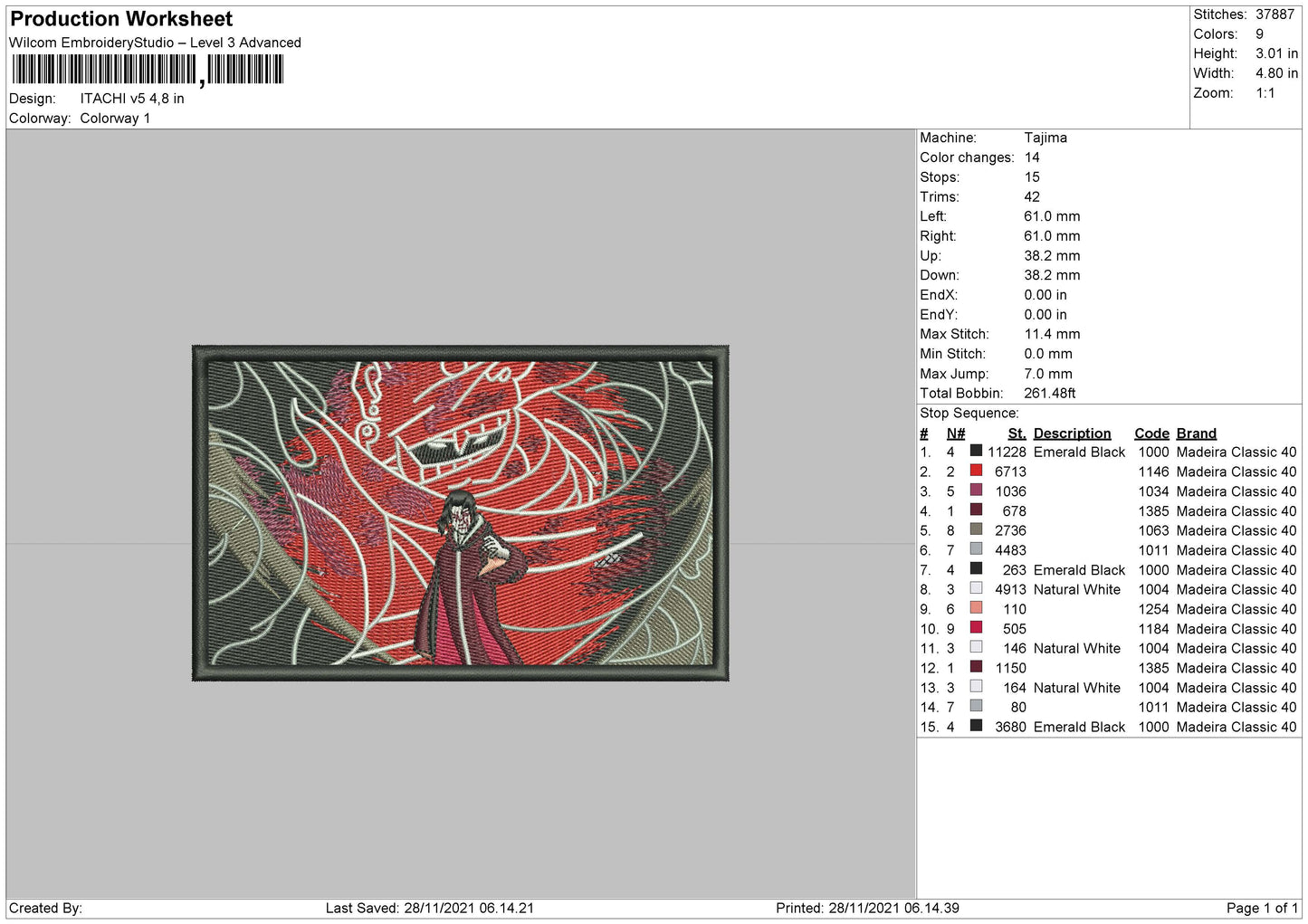 Itachi V5 Embroidery File 4 size
