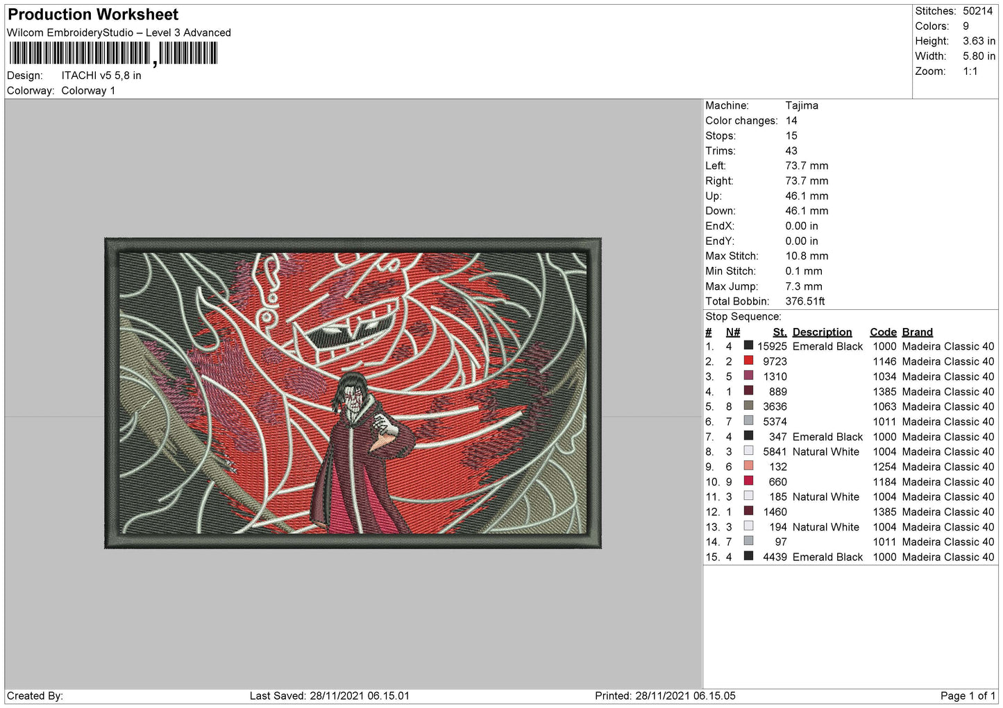 Itachi V5 Embroidery File 4 size