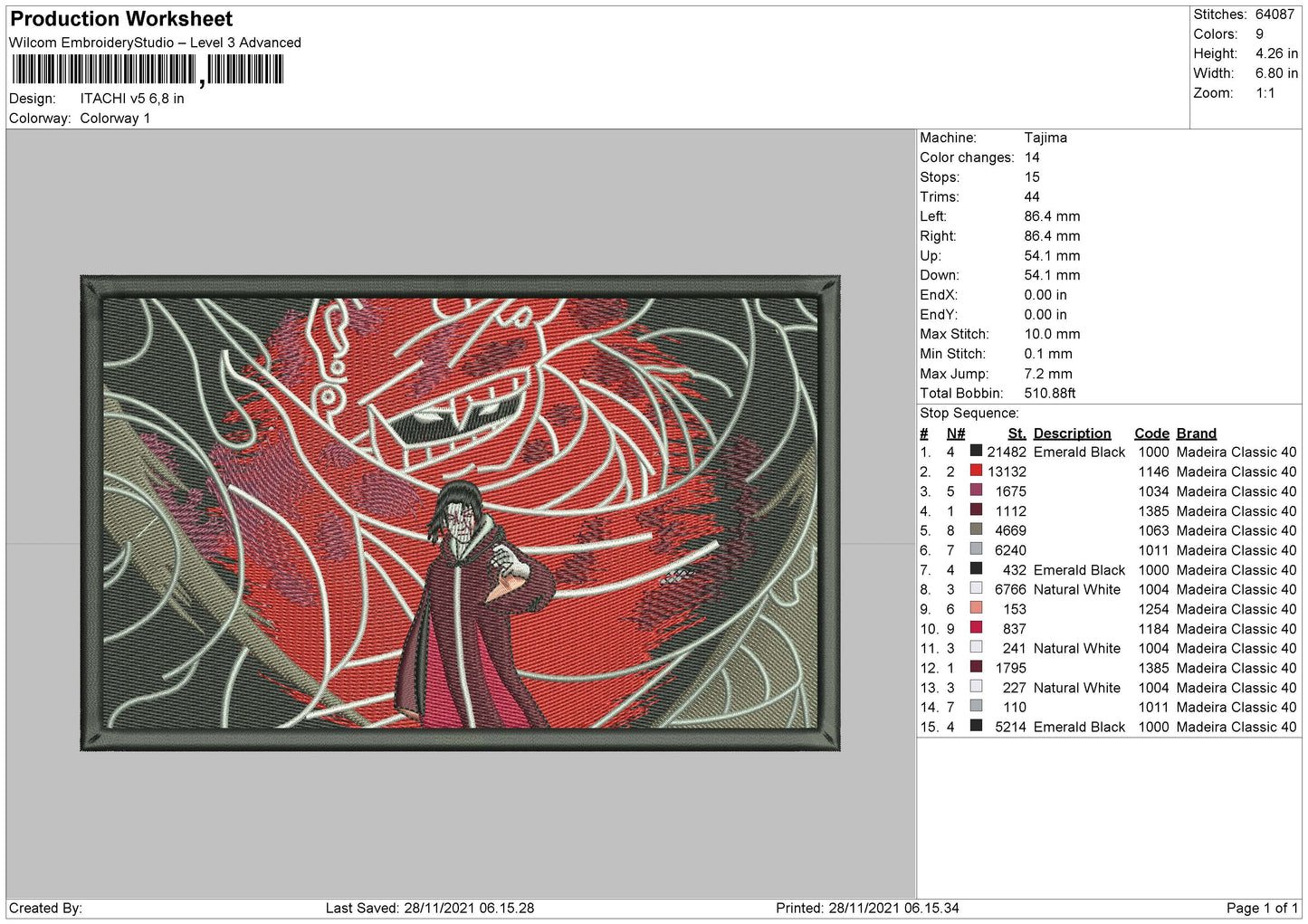 Itachi V5 Embroidery File 4 size