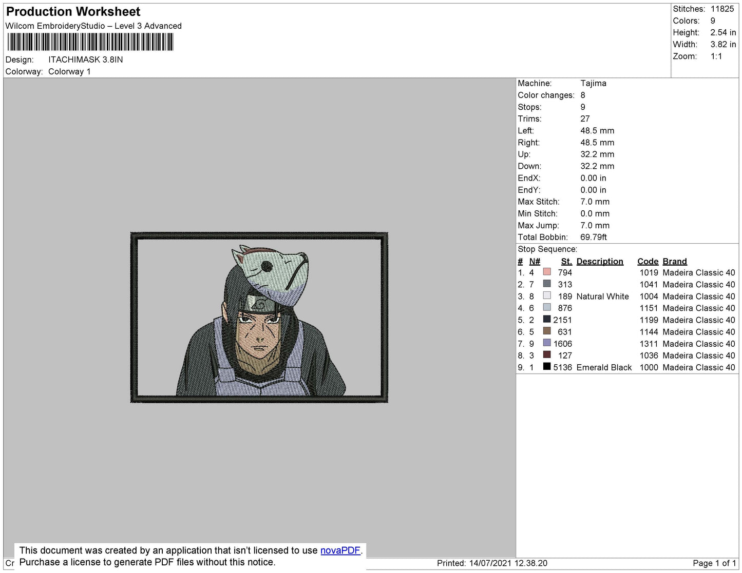 Itachi Mask Embroidery File 4 size