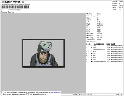 Itachi Mask Embroidery File 4 size