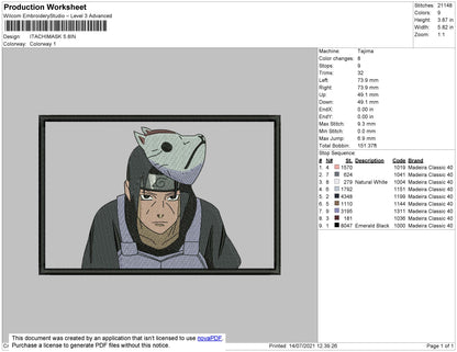Itachi Mask Embroidery File 4 size