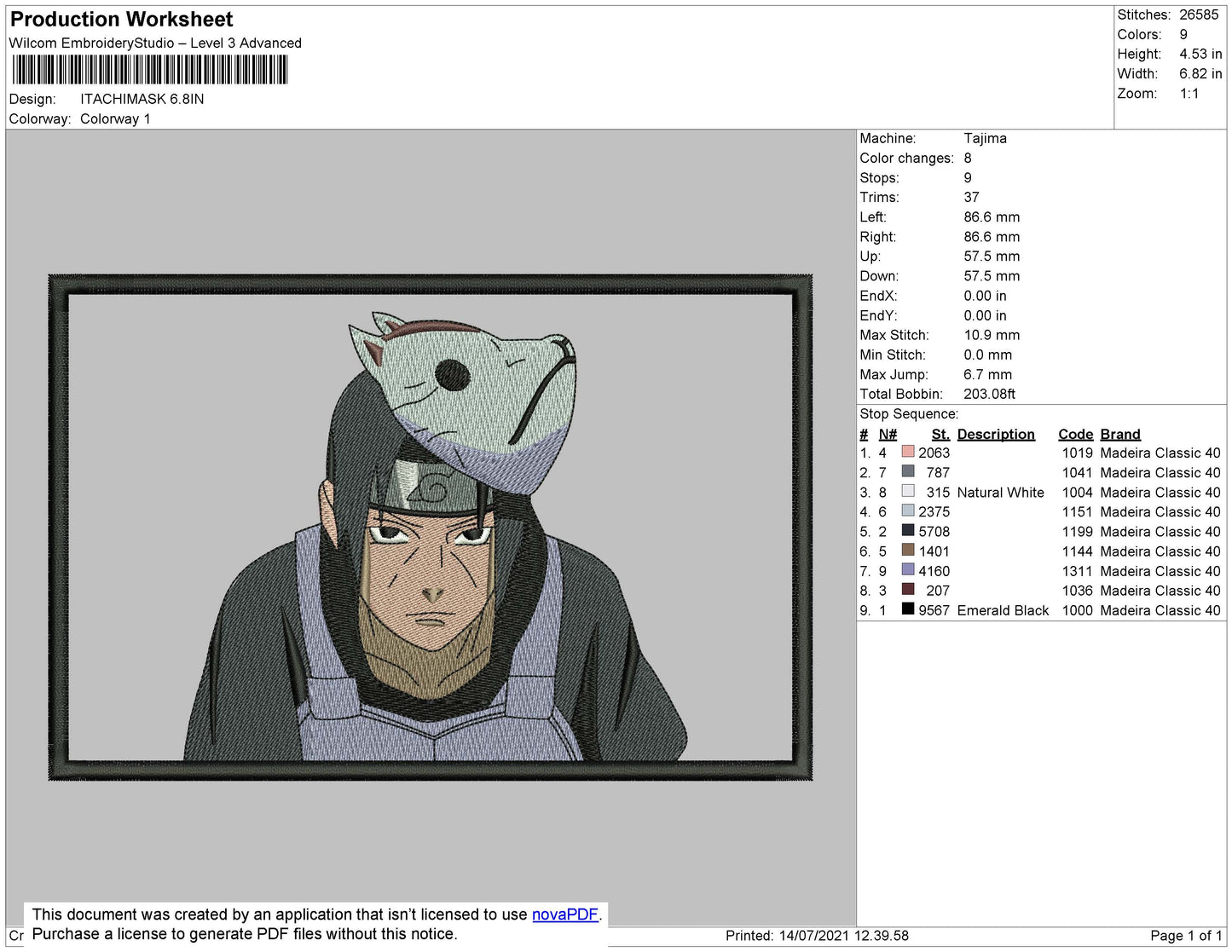 Itachi Mask Embroidery File 4 size