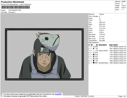 Itachi Mask Embroidery File 4 size