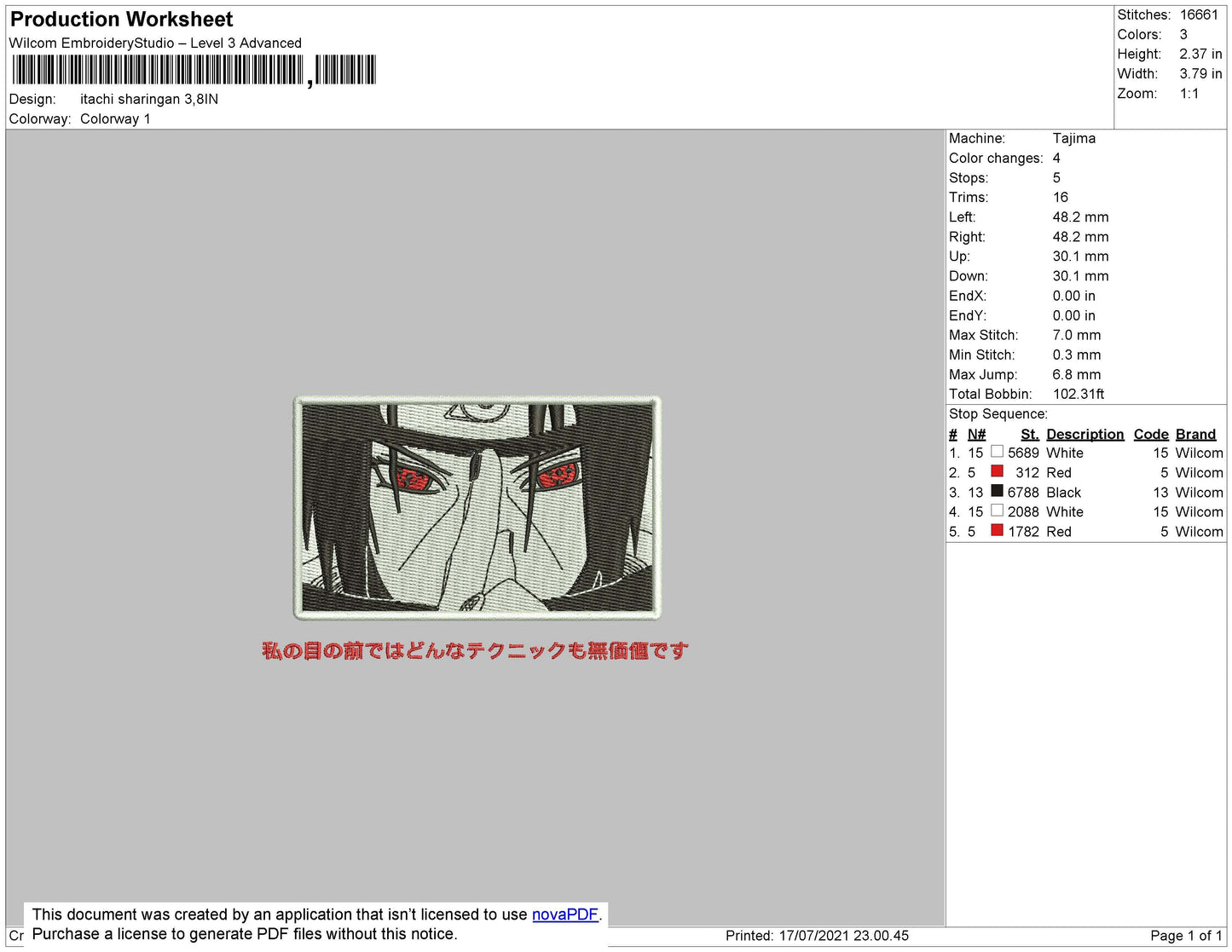 Itachi Sharingan Embroidery File 4 size