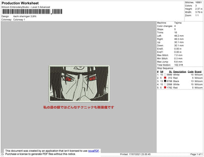 Itachi Sharingan Embroidery File 4 size