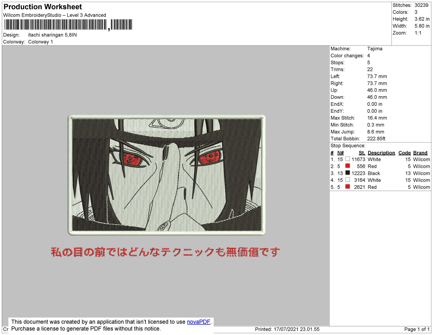Itachi Sharingan Embroidery File 4 size