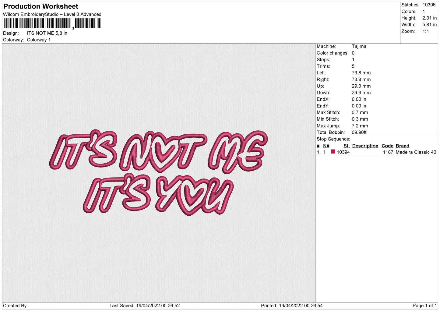 Its Not Me Embroidery File 4 size