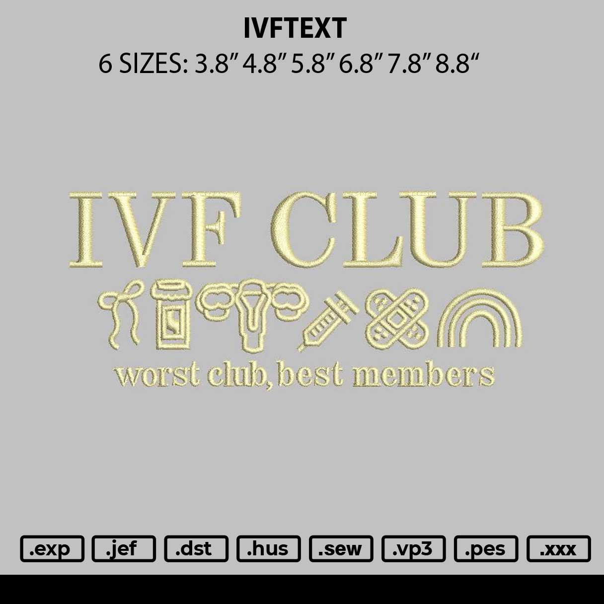 IvfText Embroidery File 6 sizes