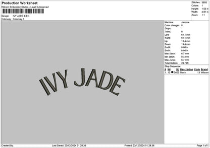 Ivytext 02 Embroidery File 6 sizes