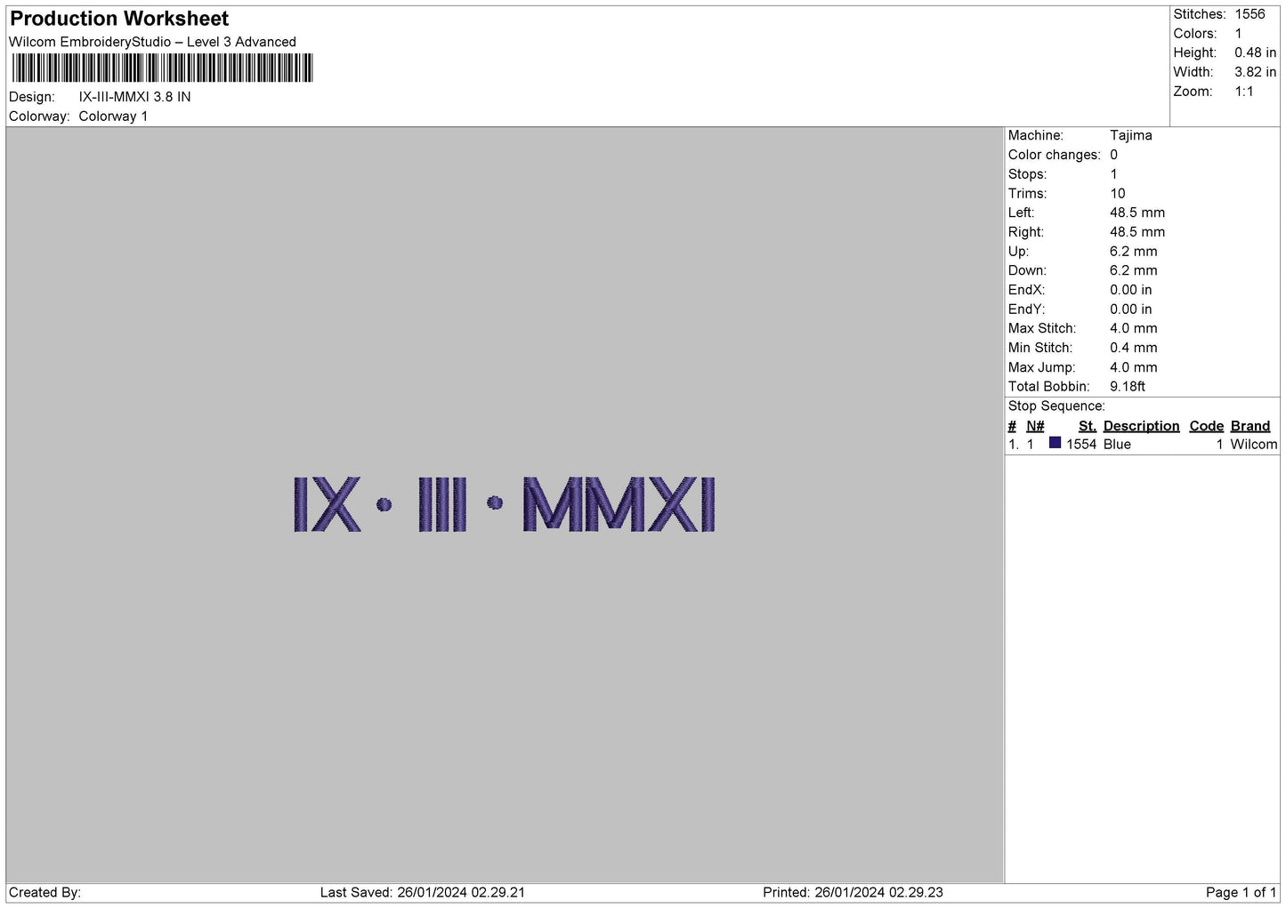 Roman 2601 Embroidery File 6 sizes