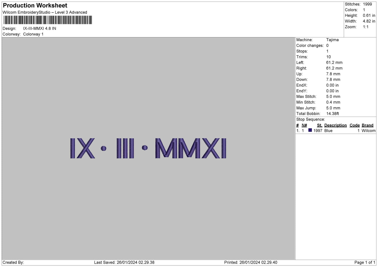 Roman 2601 Embroidery File 6 sizes