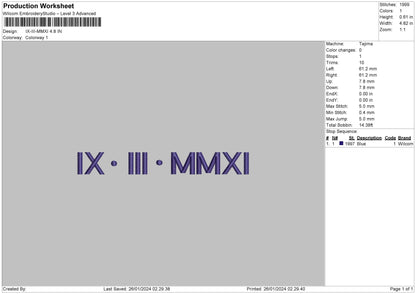 Roman 2601 Embroidery File 6 sizes