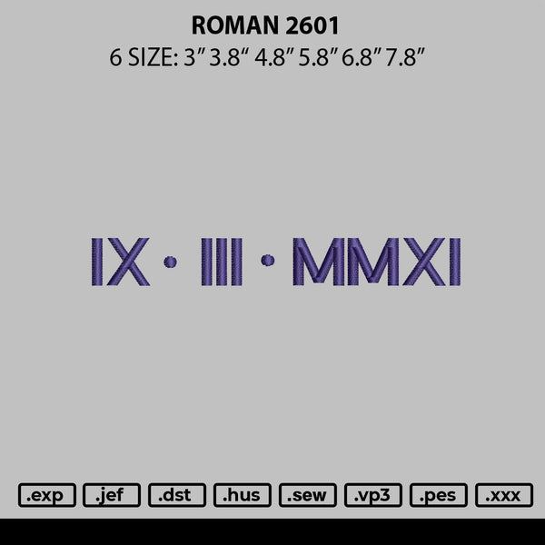 Roman 2601 Embroidery File 6 sizes
