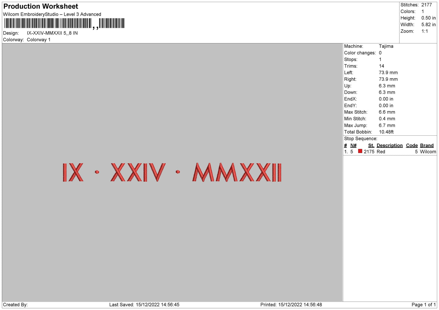 Ix Xxiv Mmxxii Embroidery File 6 sizes