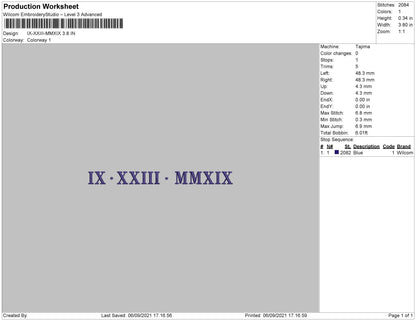 IX XXIII MMXIX Embroidery File 4 size