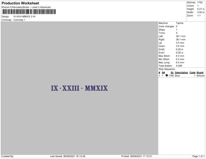 IX XXIII MMXIX Embroidery File 4 size