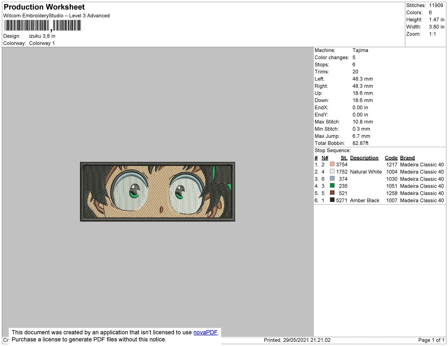 Izuku Eyes Rectangle Embroidery File 4 size