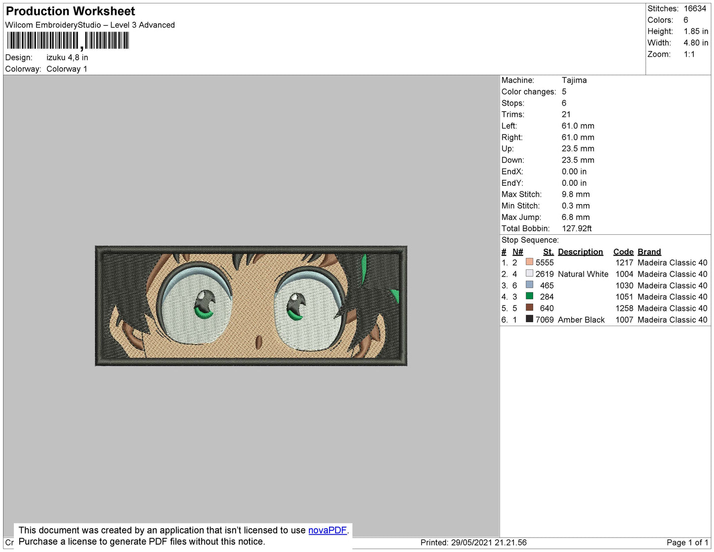 Izuku Eyes Rectangle Embroidery File 4 size