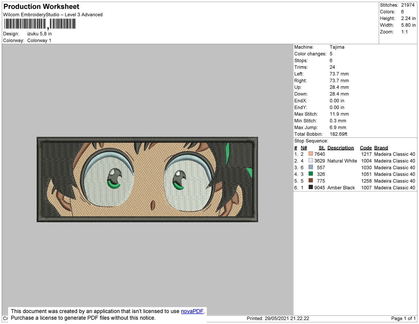 Izuku Eyes Rectangle Embroidery File 4 size