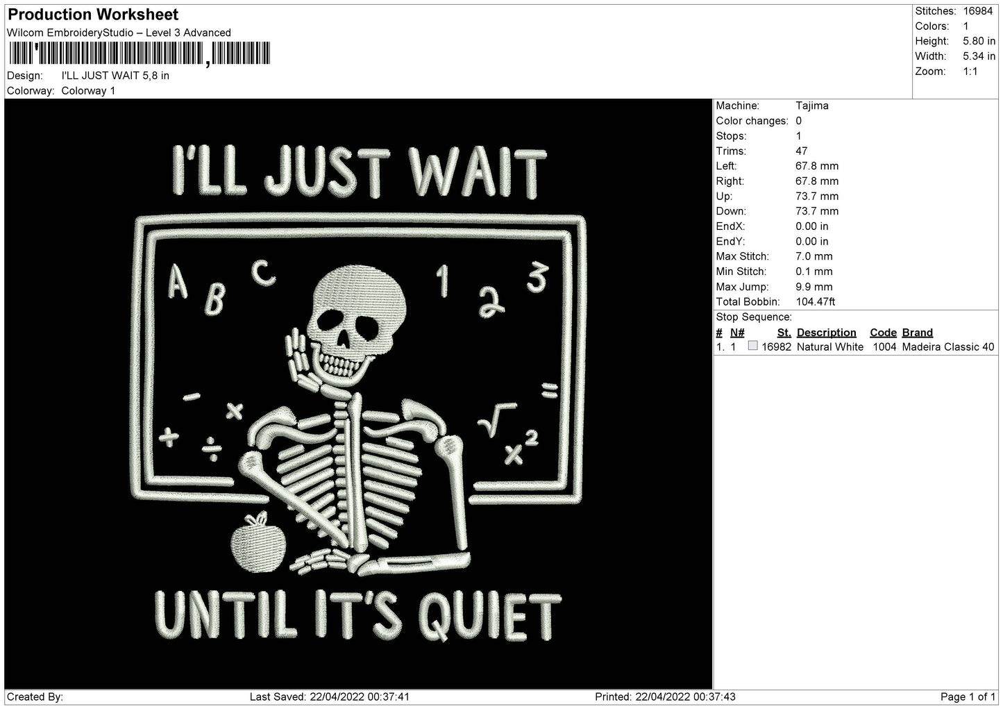 I'll Just Wait Embroidery File 4 size