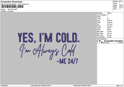 Coldtext 0911 Embroidery File 6 sizes