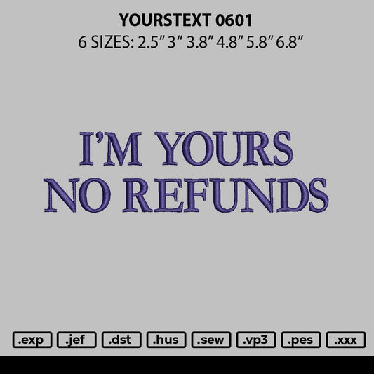 Yourstext 0601 Embroidery File 6 sizes