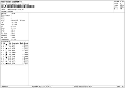 Constructiontext 1812 Embroidery File 6 sizes
