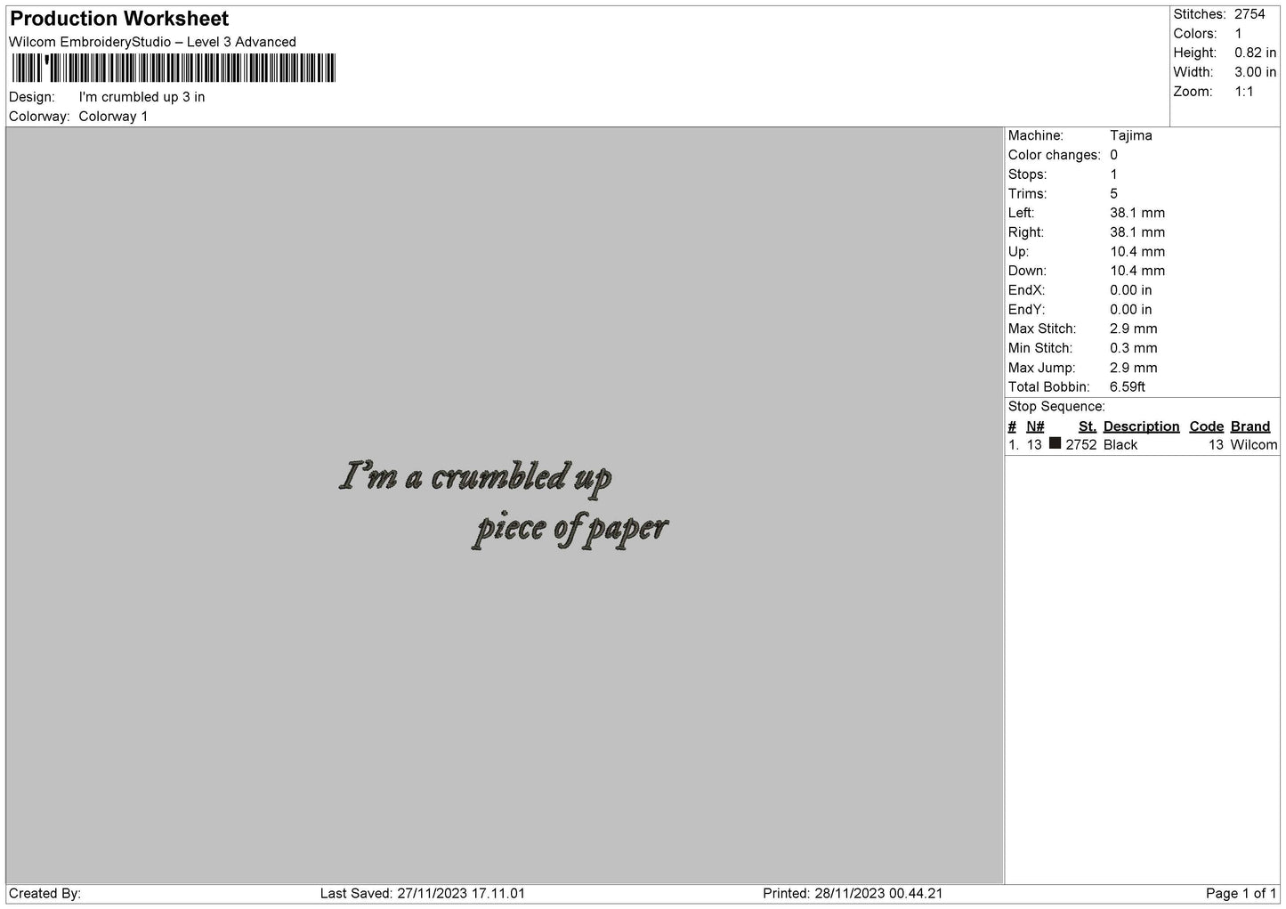 Crumbled Text Embroidery File 6 sizes