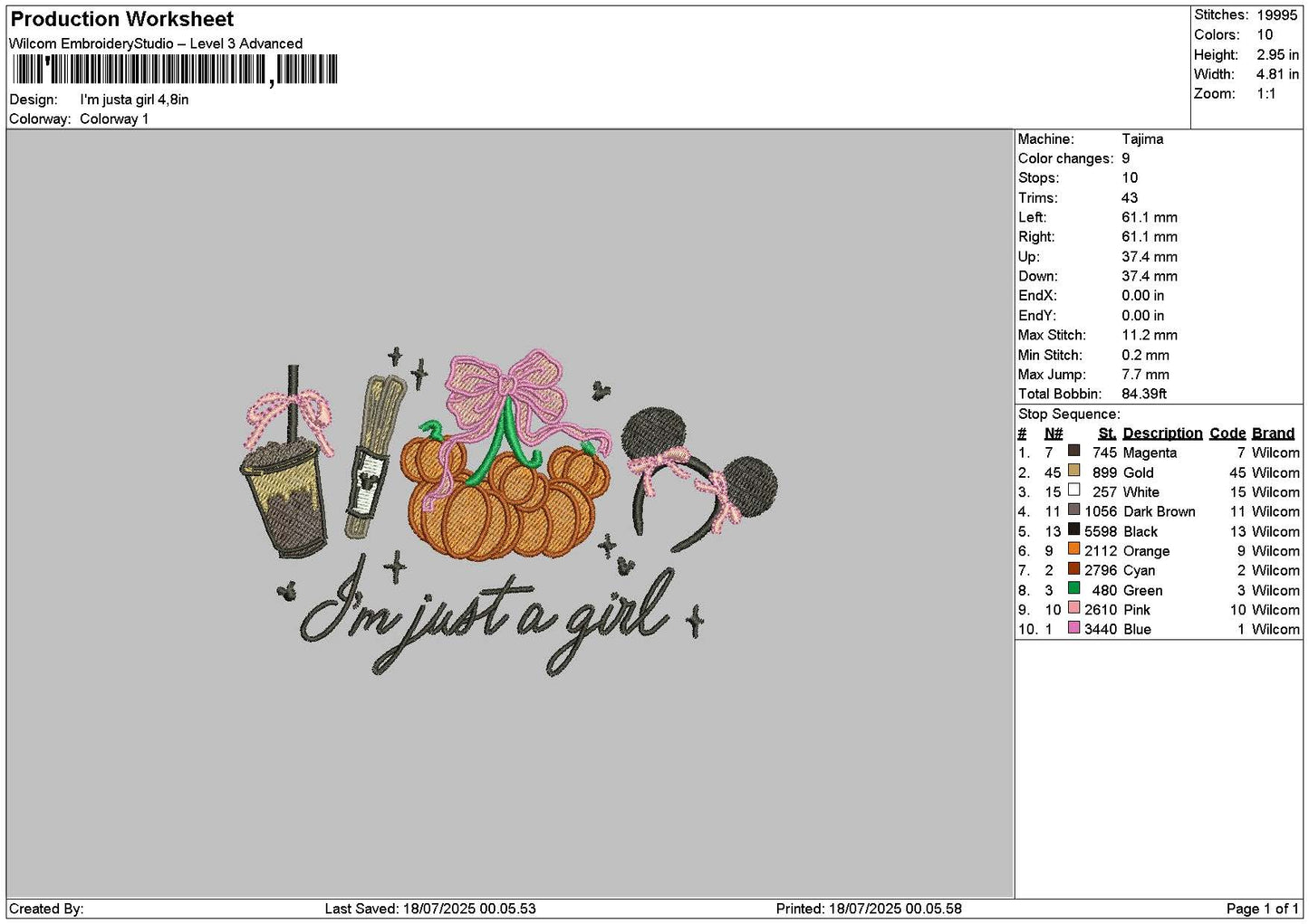 Pumpkin Mouse Embroidery File 6 sizes