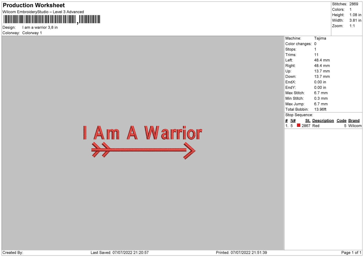 Iam A Warrior Embroidery File 4 sizes