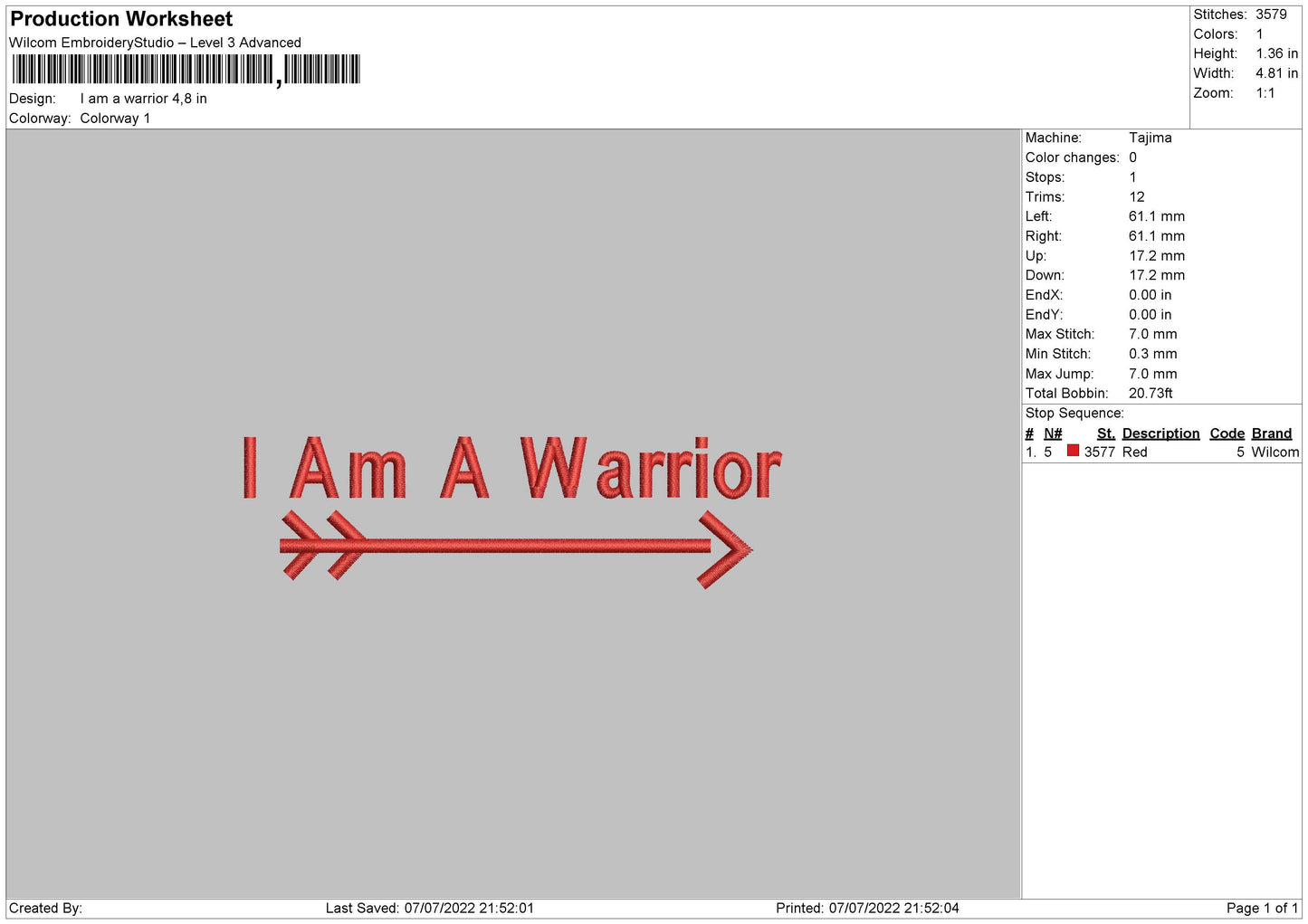 Iam A Warrior Embroidery File 4 sizes