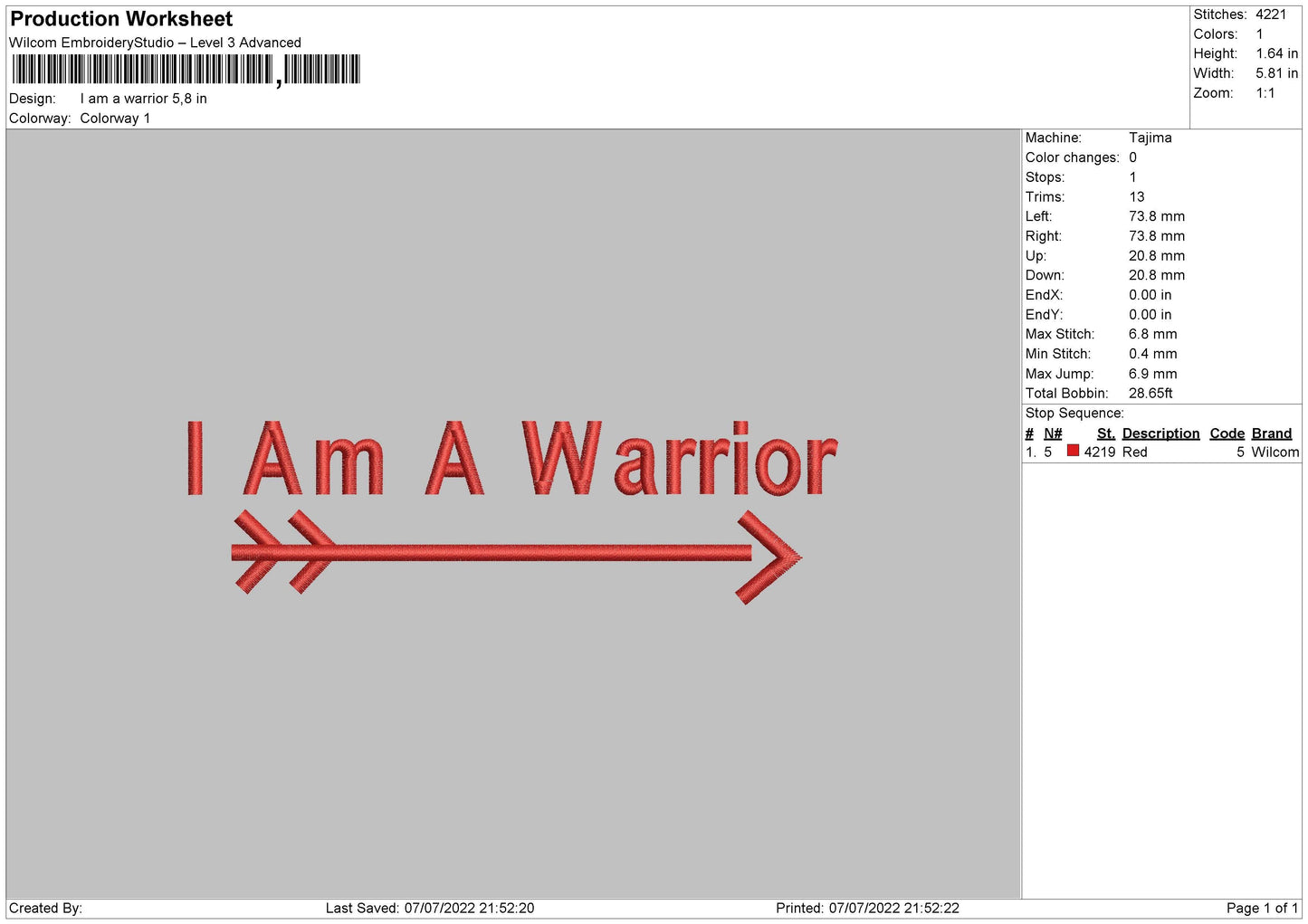 Iam A Warrior Embroidery File 4 sizes