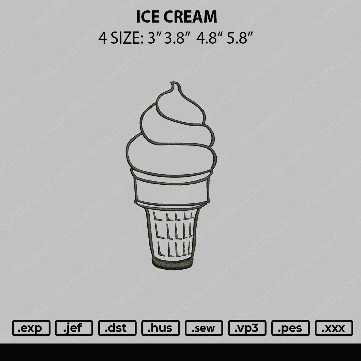 Ice Cream Embroidery File 4 sizes