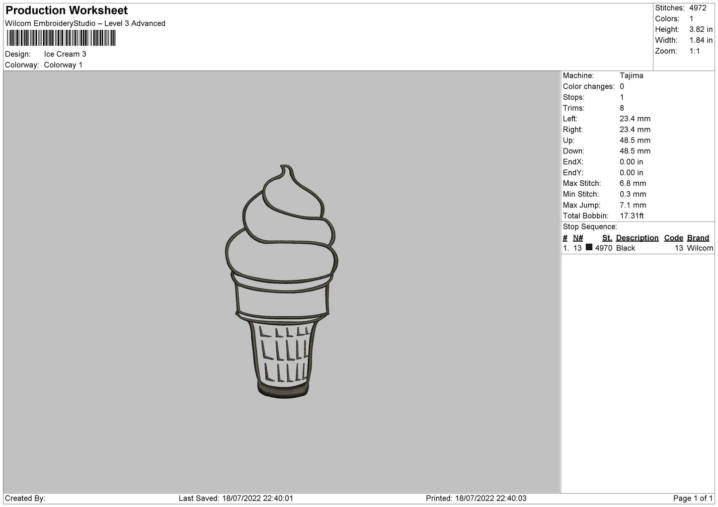 Ice Cream Embroidery File 4 sizes