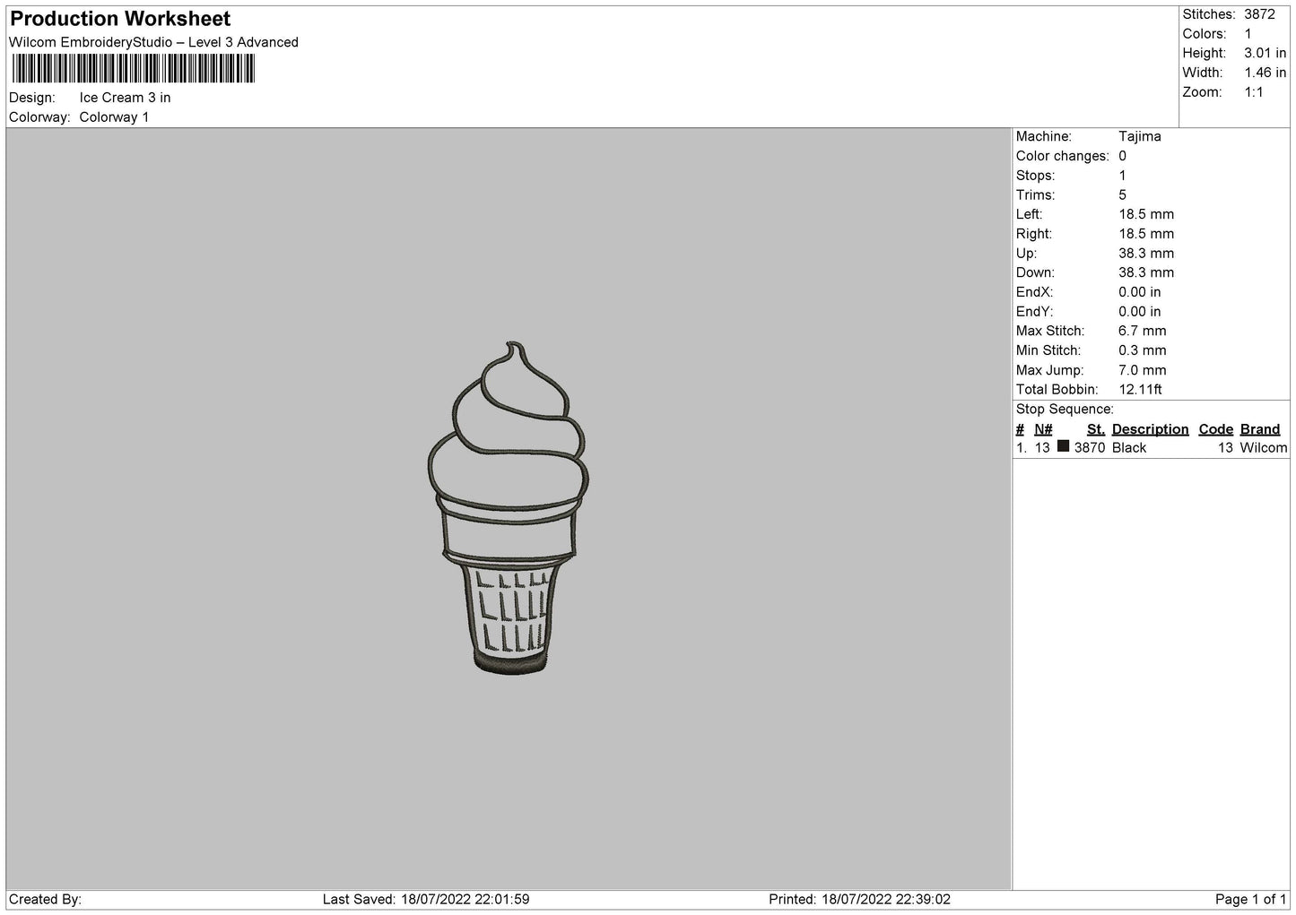 Ice Cream Embroidery File 4 sizes