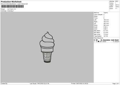 Ice Cream Embroidery File 4 sizes