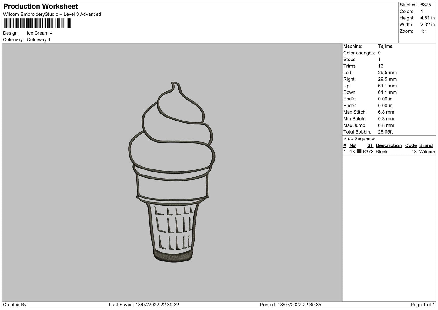 Ice Cream Embroidery File 4 sizes