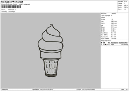 Ice Cream Embroidery File 4 sizes