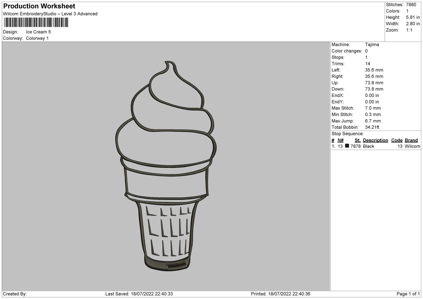 Ice Cream Embroidery File 4 sizes