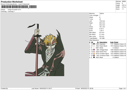 Ichigo K V3 Embroidery File 6 sizes