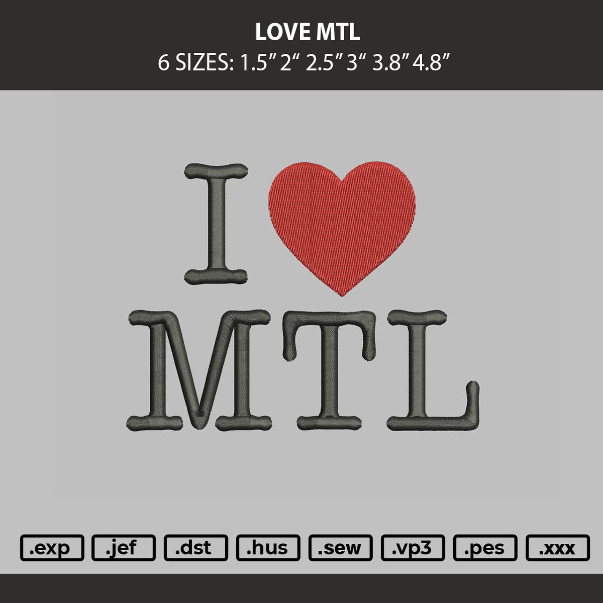 Love Mtl Embroidery Machine Design File 6 sizes