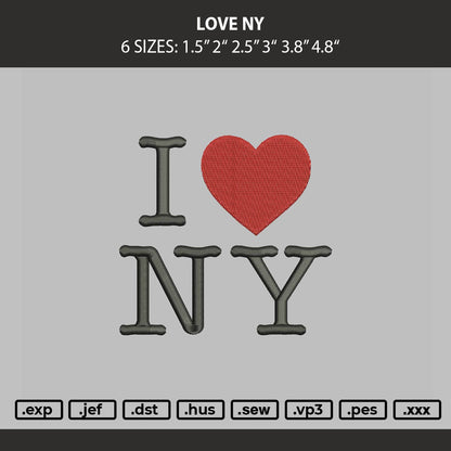 Love Ny Embroidery Machine Design File 6 sizes