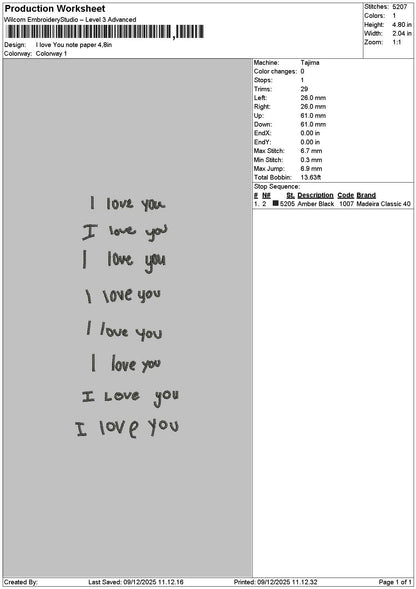 Iloveyoutext Embroidery FIle 7 sizes