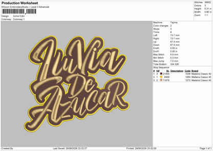 Lluviatext Embroidery Machine Design File 6 sizes