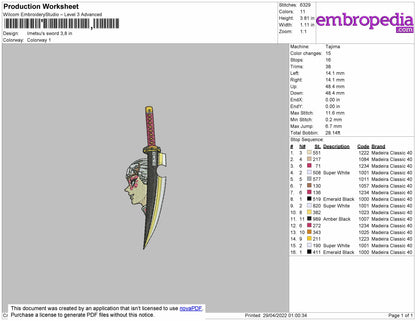 Imetsu's Sword Embroidery File 4 size